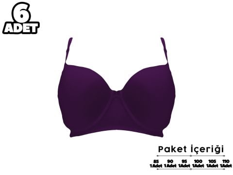 Liza 2110 Mor C Cup Balenli Desteksiz Bayan Sütyen 6'lı