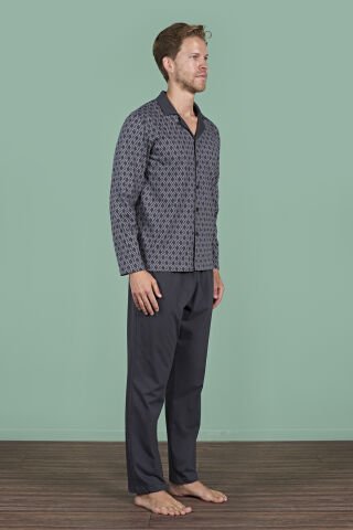 Pijadore 1967 (M-L-XL-XXL) Uzun Kollu Erkek Pijama Takım 4'lü FÜME - M-L-XL-XXL