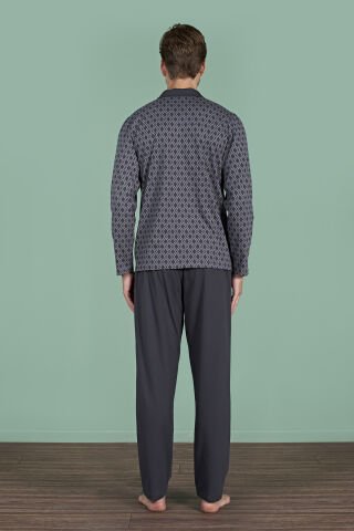 Pijadore 1967 (M-L-XL-XXL) Uzun Kollu Erkek Pijama Takım 4'lü FÜME - M-L-XL-XXL