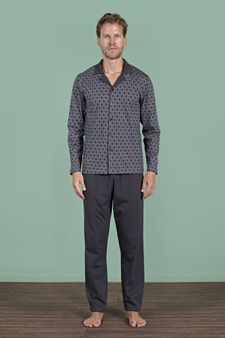 Pijadore 1967 (M-L-XL-XXL) Uzun Kollu Erkek Pijama Takım 4'lü FÜME - M-L-XL-XXL