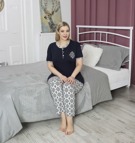 Tekten 5060 Bayan Battal Beden Kısa Kollu Pijama Takım 4'lü