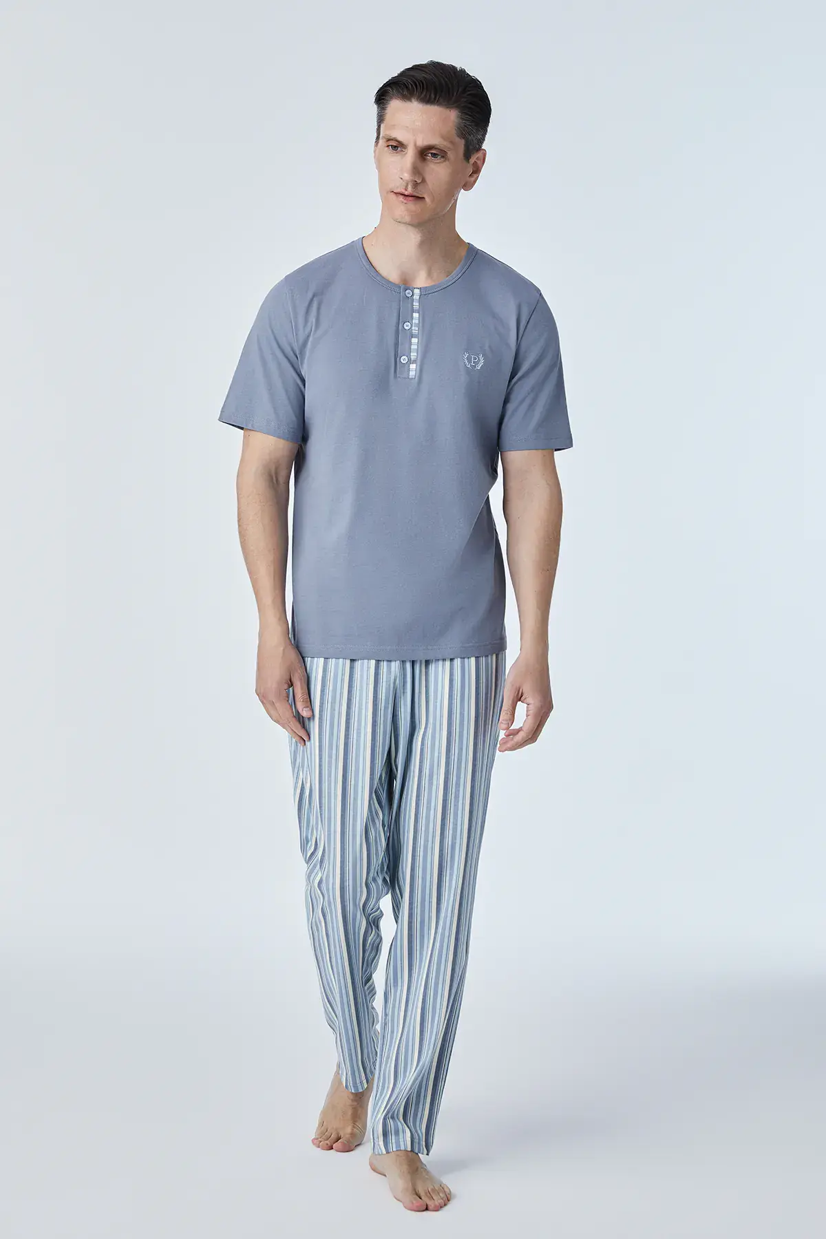 Pijadore 2116 (M-L-XL-XXL) Kısa Kollu Üç Düğmeli Erkek Pijama Takım 4'lü