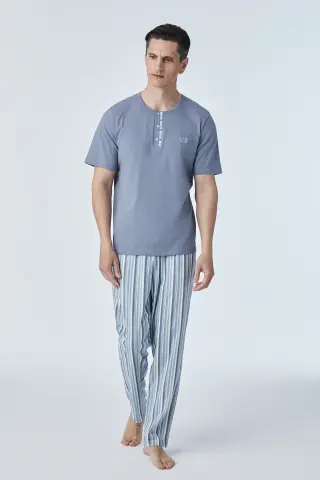 Pijadore 2116 (M-L-XL-XXL) Kısa Kollu Üç Düğmeli Erkek Pijama Takım 4'lü