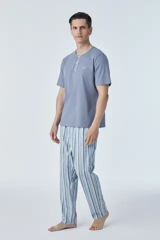 Pijadore 2116 (M-L-XL-XXL) Kısa Kollu Üç Düğmeli Erkek Pijama Takım 4'lü