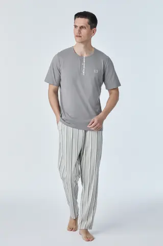 Pijadore 2116 (M-L-XL-XXL) Kısa Kollu Üç Düğmeli Erkek Pijama Takım 4'lü