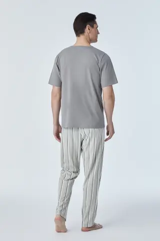 Pijadore 2116 (M-L-XL-XXL) Kısa Kollu Üç Düğmeli Erkek Pijama Takım 4'lü