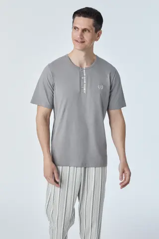 Pijadore 2116 (M-L-XL-XXL) Kısa Kollu Üç Düğmeli Erkek Pijama Takım 4'lü