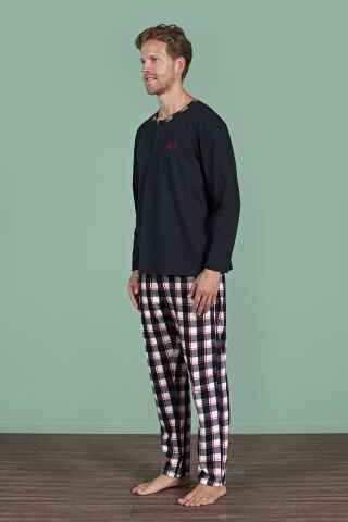 Pijadore 1963 (M-L-XL-XXL) Uzun Kollu Erkek Pijama Takım 4'lü SİYAH - M-L-XL-XXL