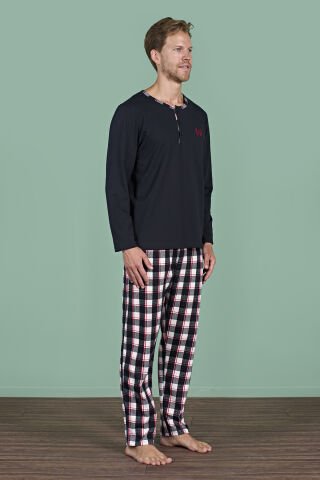 Pijadore 1963 (M-L-XL-XXL) Uzun Kollu Erkek Pijama Takım 4'lü SİYAH - M-L-XL-XXL