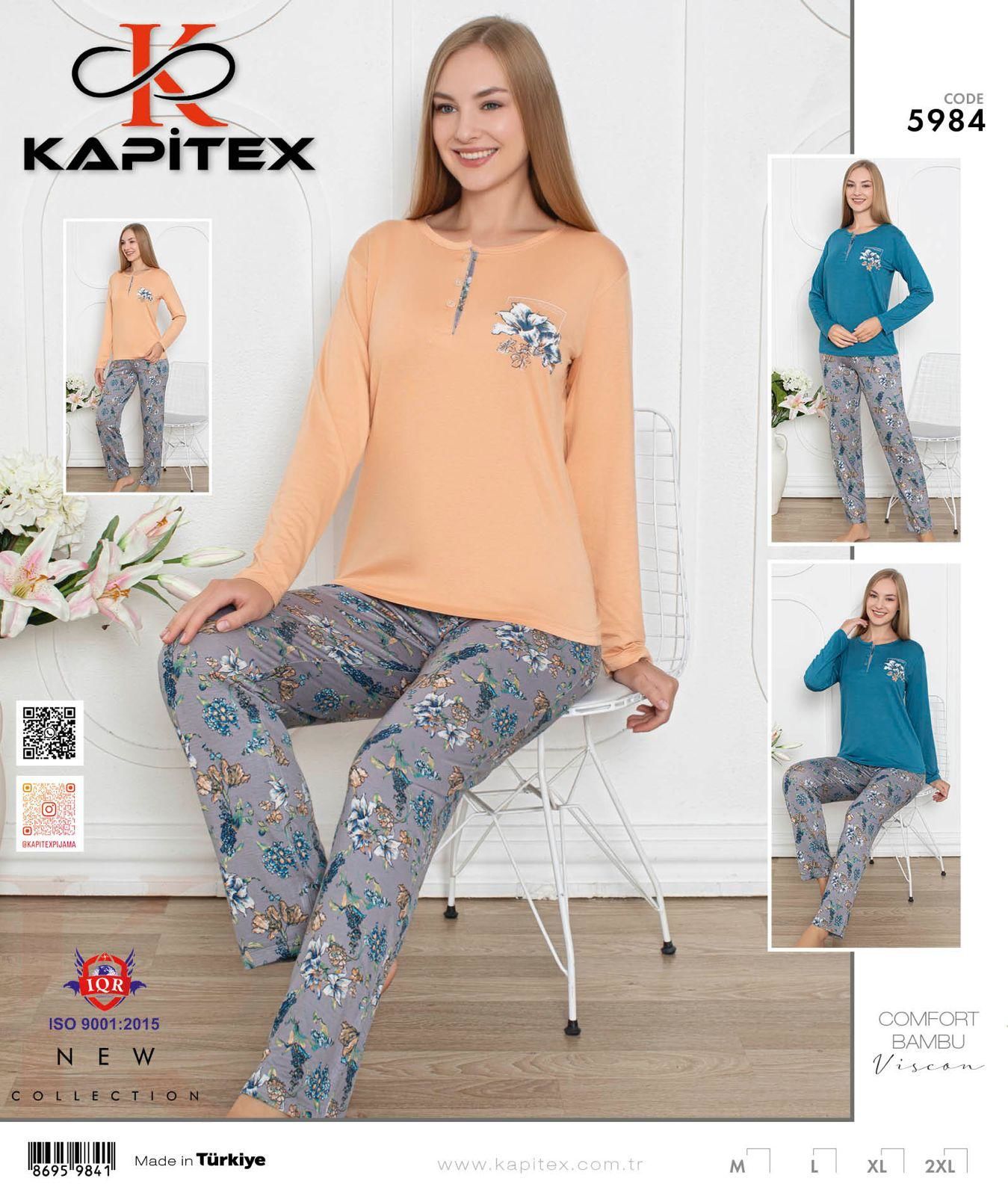 Kapitex 5984 Bayan Uzun Kol Pijama Takım 4'lü