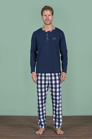 Pijadore 1963 (M-L-XL-XXL) Uzun Kollu Erkek Pijama Takım 4'lü LACİVERT - M-L-XL-XXL