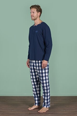 Pijadore 1963 (M-L-XL-XXL) Uzun Kollu Erkek Pijama Takım 4'lü LACİVERT - M-L-XL-XXL