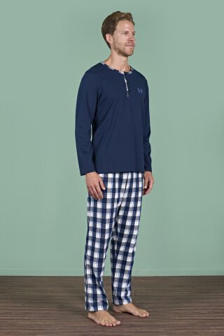 Pijadore 1963 (M-L-XL-XXL) Uzun Kollu Erkek Pijama Takım 4'lü LACİVERT - M-L-XL-XXL