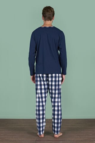 Pijadore 1963 (M-L-XL-XXL) Uzun Kollu Erkek Pijama Takım 4'lü LACİVERT - M-L-XL-XXL