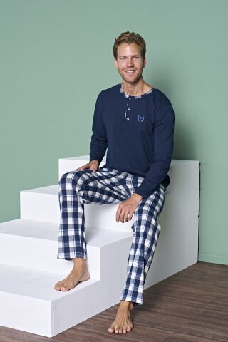 Pijadore 1963 (M-L-XL-XXL) Uzun Kollu Erkek Pijama Takım 4'lü LACİVERT - M-L-XL-XXL
