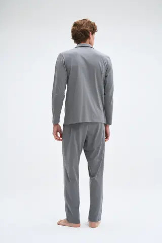Pijadore 2062B (2XL-3XL-4XL-5XL) Uzun Kollu Boydan Düğmeli Erkek Pijama Takım 4'lü