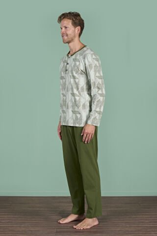 Pijadore 1957 (M-L-XL-XXL) Uzun Kollu Erkek Pijama Takım 4'lü YEŞİL - M-L-XL-XXL