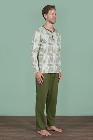 Pijadore 1957 (M-L-XL-XXL) Uzun Kollu Erkek Pijama Takım 4'lü YEŞİL - M-L-XL-XXL