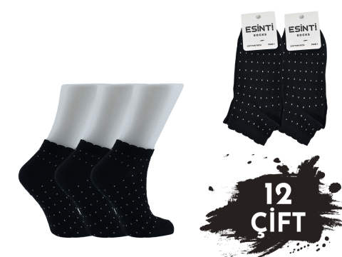 Esinti Siyah Puanlı 3 Boyutlu Bayan Patik 12'li