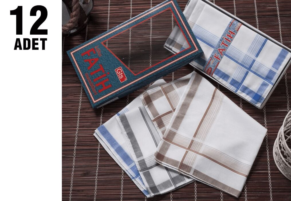 Fatih-02 %100 Pamuk (40x40cm) Erkek Mendil 12'li