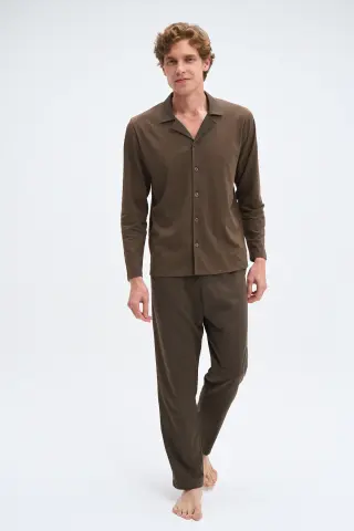 Pijadore 2078B (2XL-3XL-4XL-5XL) Uzun Kollu Boydan Düğmeli Erkek Pijama Takım 4'lü