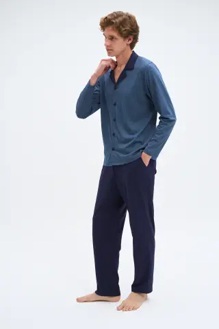 Pijadore 2078B (2XL-3XL-4XL-5XL) Uzun Kollu Boydan Düğmeli Erkek Pijama Takım 4'lü