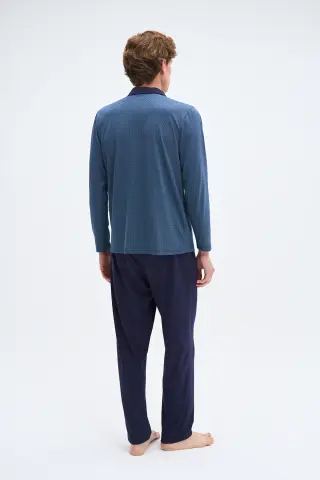 Pijadore 2078B (2XL-3XL-4XL-5XL) Uzun Kollu Boydan Düğmeli Erkek Pijama Takım 4'lü