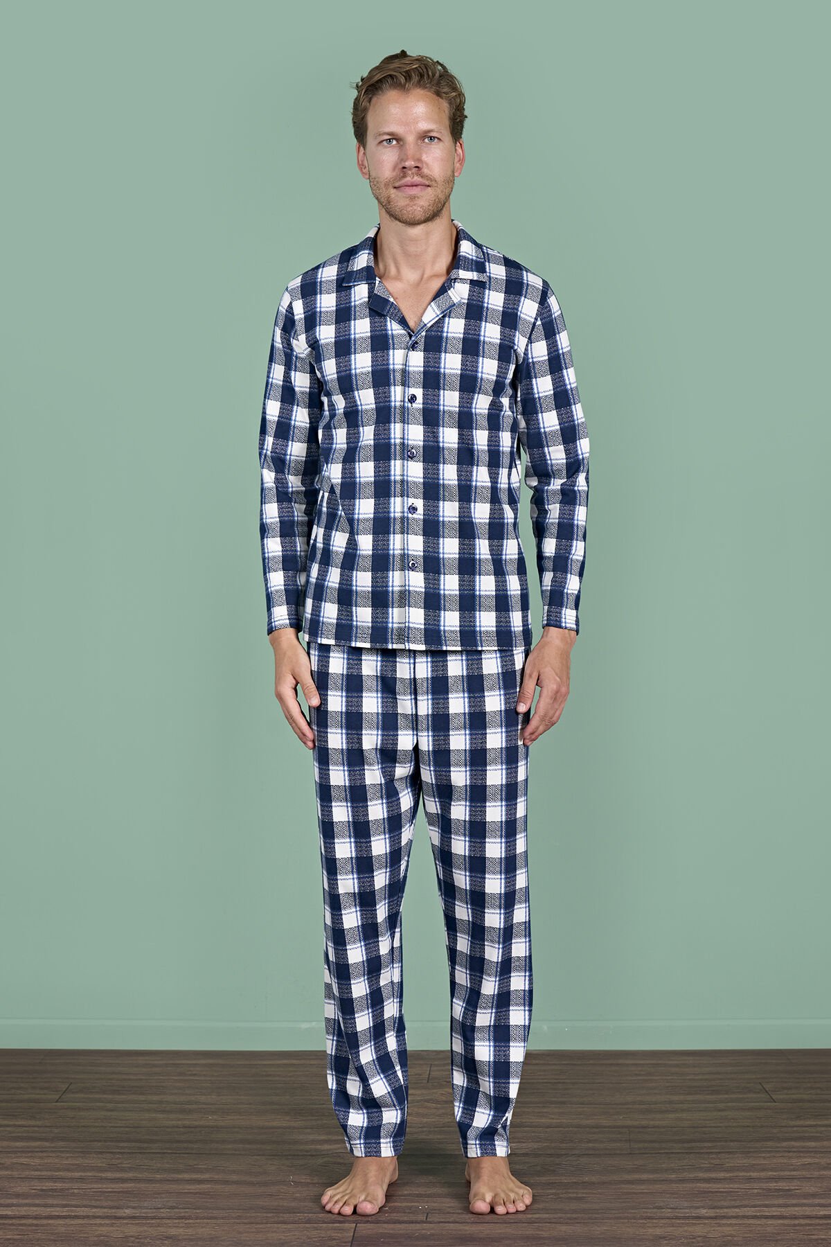 Pijadore 1962 (M-L-XL-XXL) Uzun Kollu Erkek Pijama Takım 4'lü LACİVERT - M-L-XL-XXL