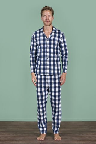 Pijadore 1962 (M-L-XL-XXL) Uzun Kollu Erkek Pijama Takım 4'lü LACİVERT - M-L-XL-XXL