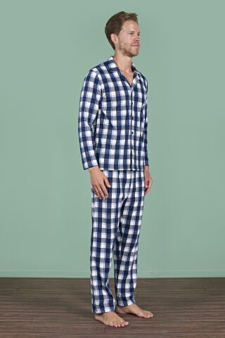 Pijadore 1962 (M-L-XL-XXL) Uzun Kollu Erkek Pijama Takım 4'lü LACİVERT - M-L-XL-XXL