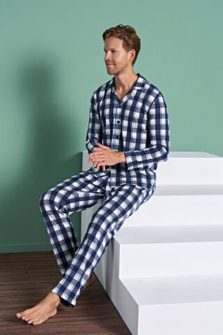 Pijadore 1962 (M-L-XL-XXL) Uzun Kollu Erkek Pijama Takım 4'lü LACİVERT - M-L-XL-XXL