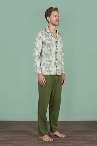 Pijadore 1956 (M-L-XL-XXL) Uzun Kollu Erkek Pijama Takım 4'lü YEŞİL - M-L-XL-XXL