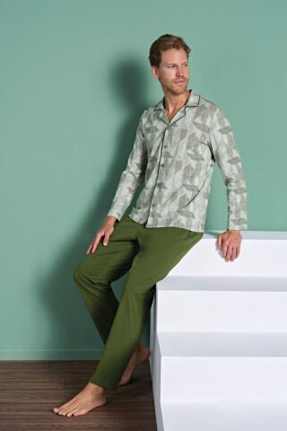 Pijadore 1956 (M-L-XL-XXL) Uzun Kollu Erkek Pijama Takım 4'lü YEŞİL - M-L-XL-XXL