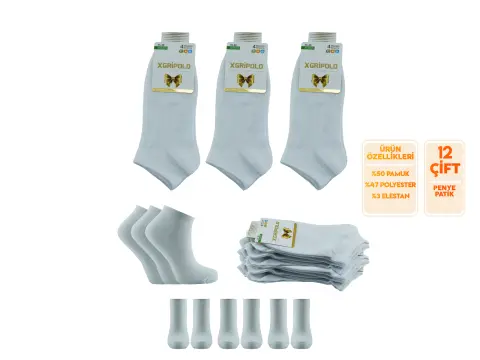 XGRİ POLO (35-40) Bayan Organik Pamuk Penye Patik 12'li