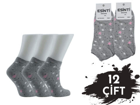 Esinti Gri Yıldızlı 3 Boyutlu Bayan Patik 12'li