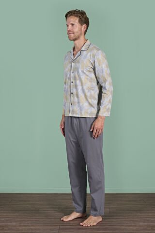 Pijadore 1956 (M-L-XL-XXL) Uzun Kollu Erkek Pijama Takım 4'lü FÜME - M-L-XL-XXL