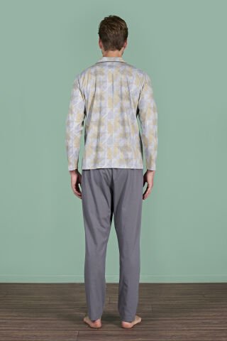 Pijadore 1956 (M-L-XL-XXL) Uzun Kollu Erkek Pijama Takım 4'lü FÜME - M-L-XL-XXL