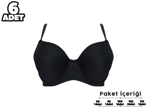 Liza 2120 Siyah C Cup Balenli Desteksiz Bayan Sütyen 6'lı