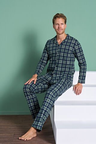 Pijadore 1954 (M-L-XL-XXL) Uzun Kollu Erkek Pijama Takım 4'lü LACİVERT - M-L-XL-XXL