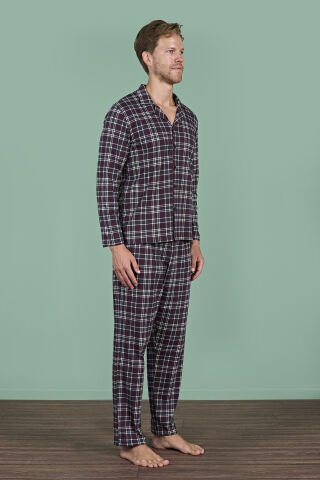 Pijadore 1954 (M-L-XL-XXL) Uzun Kollu Erkek Pijama Takım 4'lü BORDO - M-L-XL-XXL