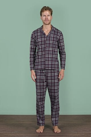Pijadore 1954 (M-L-XL-XXL) Uzun Kollu Erkek Pijama Takım 4'lü BORDO - M-L-XL-XXL