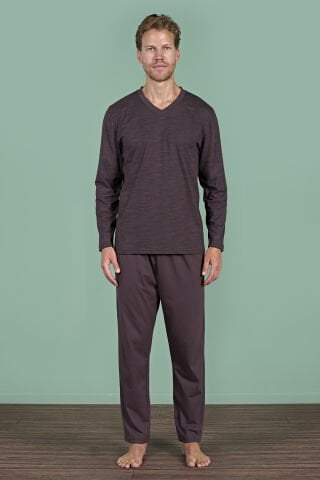 Pijadore 1932 (2XL-3XL-4XL-5XL) Battal Beden Uzun Kollu Erkek Pijama Takım 4'lü KAHVE - SERİ-4-LÜ