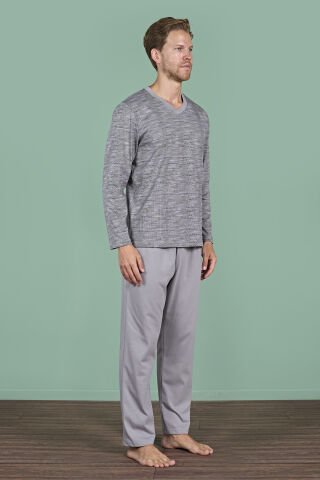 Pijadore 1932 (2XL-3XL-4XL-5XL) Battal Beden Uzun Kollu Erkek Pijama Takım 4'lü GRİ - SERİ-4-LÜ