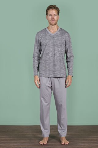 Pijadore 1932 (2XL-3XL-4XL-5XL) Battal Beden Uzun Kollu Erkek Pijama Takım 4'lü GRİ - SERİ-4-LÜ