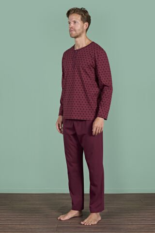 Pijadore 1968 (2XL-3XL-4XL-5XL) Battal Beden Uzun Kollu Erkek Pijama Takım 4'lü BORDO - SERİ-4-LÜ