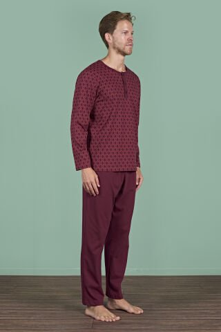 Pijadore 1968 (2XL-3XL-4XL-5XL) Battal Beden Uzun Kollu Erkek Pijama Takım 4'lü BORDO - SERİ-4-LÜ