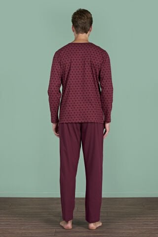Pijadore 1968 (2XL-3XL-4XL-5XL) Battal Beden Uzun Kollu Erkek Pijama Takım 4'lü BORDO - SERİ-4-LÜ