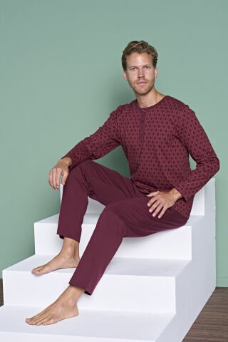 Pijadore 1968 (2XL-3XL-4XL-5XL) Battal Beden Uzun Kollu Erkek Pijama Takım 4'lü BORDO - SERİ-4-LÜ