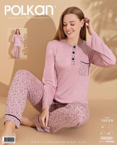 Polkan 19548 Viskon Uzun Kollu Bayan Pijama Takım 4'lü