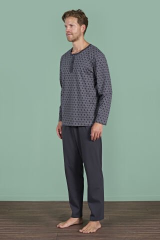 Pijadore 1968 (2XL-3XL-4XL-5XL) Battal Beden Uzun Kollu Erkek Pijama Takım 4'lü FÜME - SERİ-4-LÜ